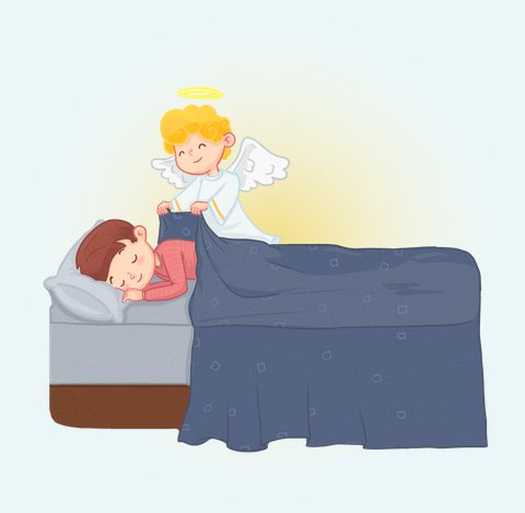 A child at bedtime, ready for a short prayer with a parent